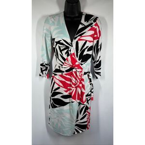 Ivy + Blu Women faux wrap side tie large palm leaf print dress size 4